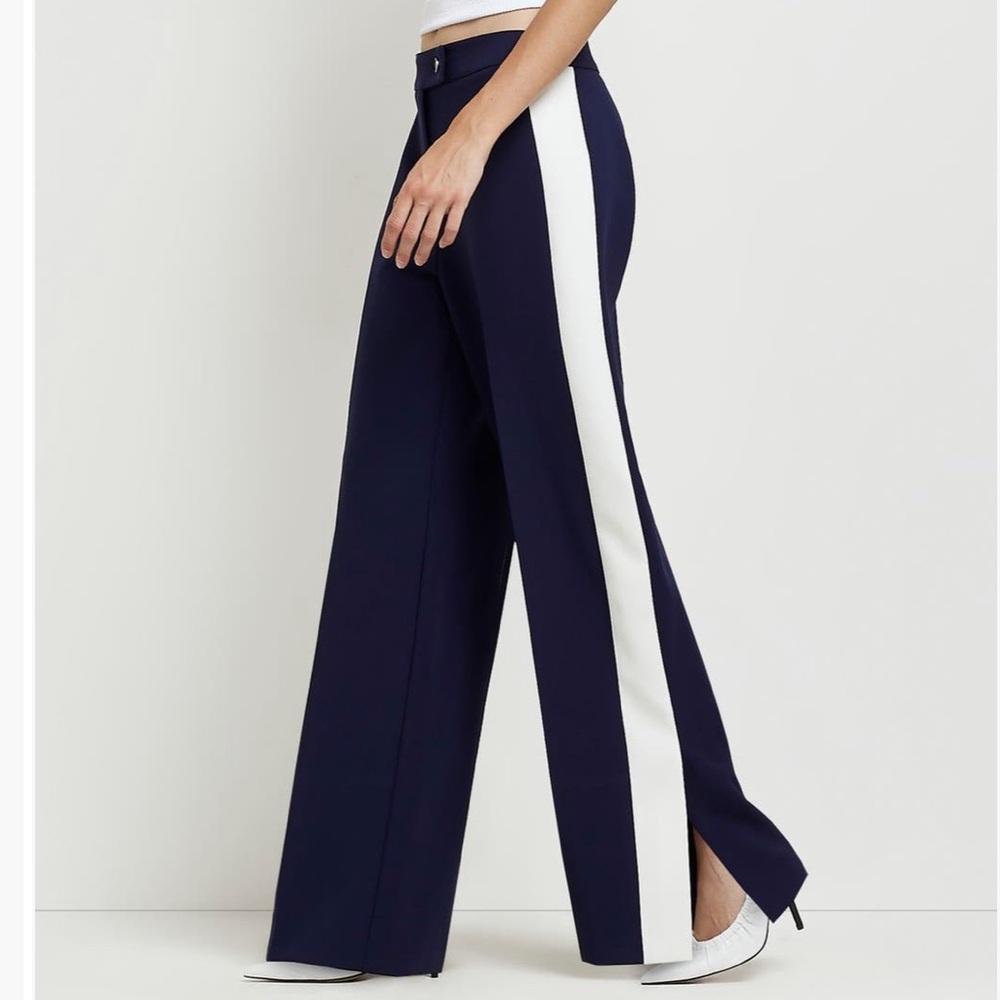 River Island Elegant Blue and White Wide Leg Pants with Vertical Stripe